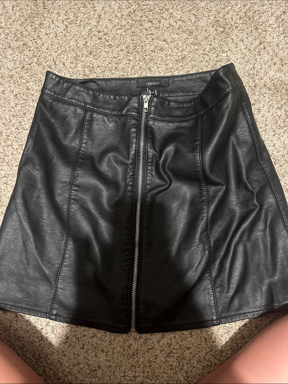 Forever 21 Black Faux Leather Zip-Front A-Line Mini Skirt